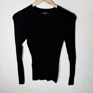Banana Republic Hannah Ribbed Crewneck Sweater Black Long Sleeve Womens XS